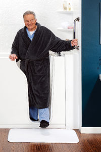 Senior Male Stepping Out of Walk-In Tub