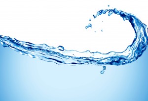 View of water making a wave. White background.
