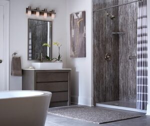 Gorgeous modern gray toned bathroom